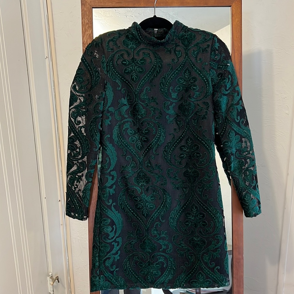 Green veloor with black knit dress